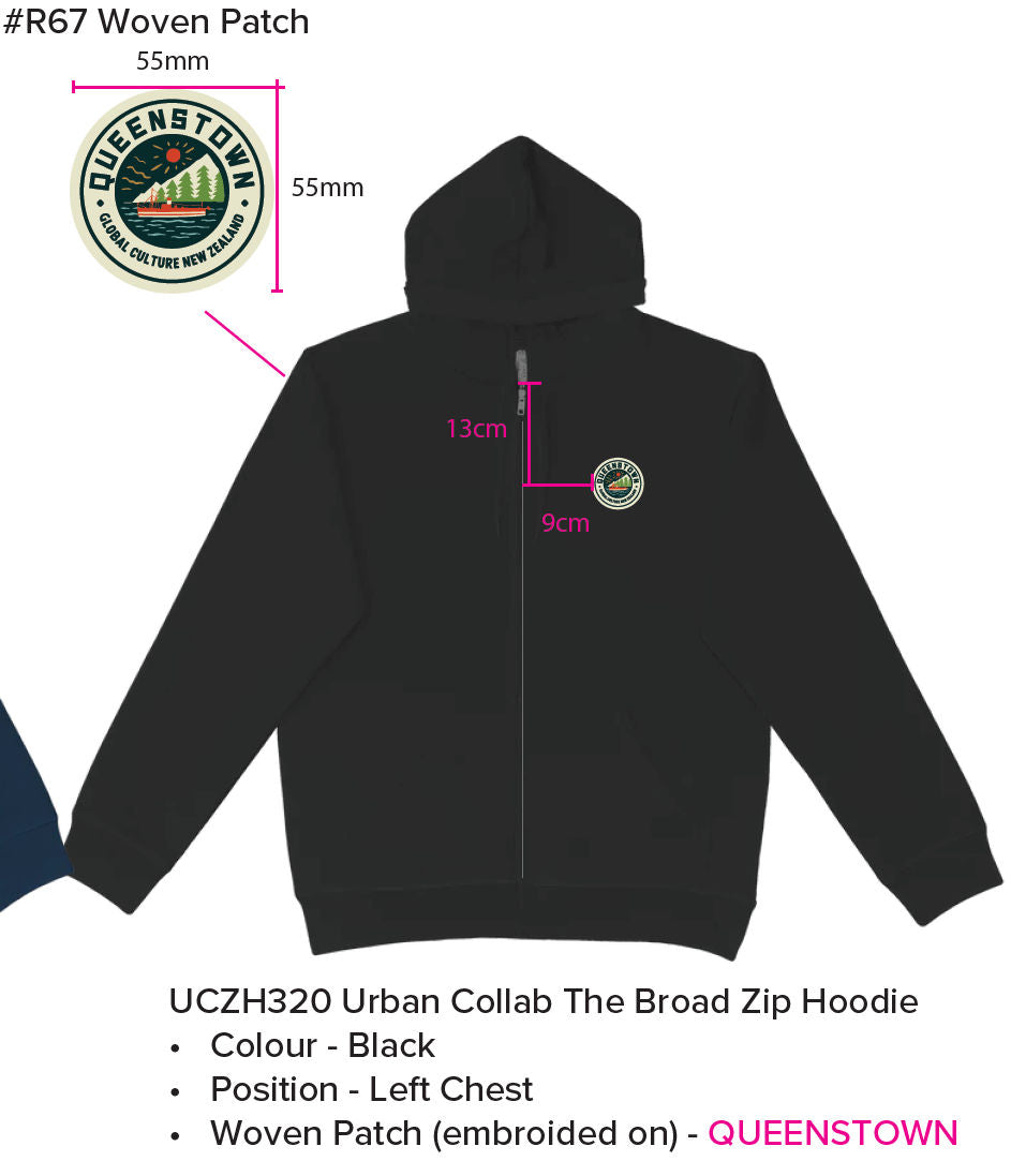 GC UCZH320 Black Zip Hood With Round Queenstown Patch With embroidered Edge