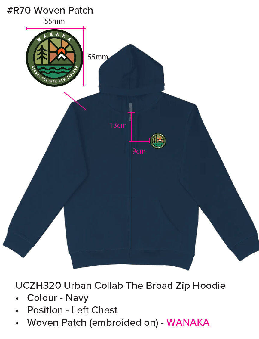 GC UCZH320 Navy Zip Hood With Round Wanaka Patch with embroidered Edge